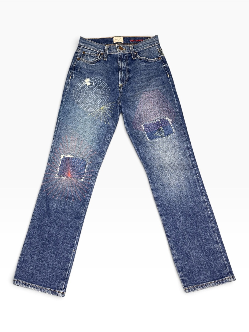 Alice Olivia AO.LA Jeans Amazing High Rise Slim Girlfriend Embroidered Womens 24